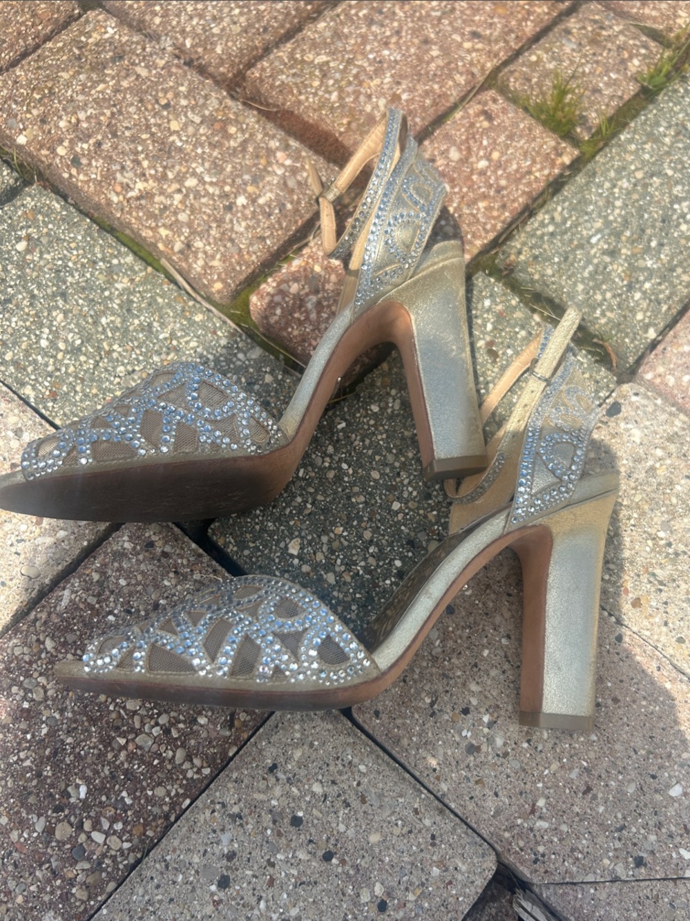 Badgley Mischka Gold Crystal-Embellished Open-Toe Heels